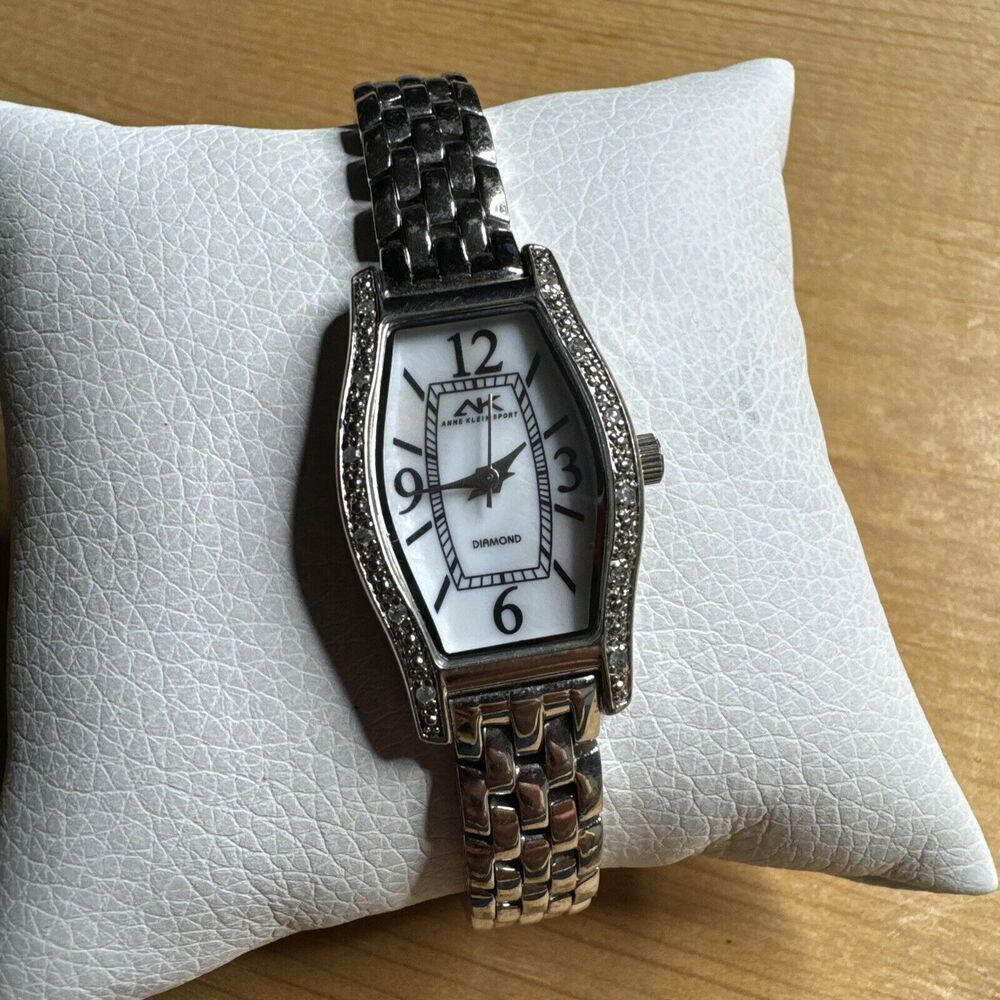Ladies Anne Klein Sport Diamond Rectangle Silver Tone Analog Watch 10/8571